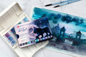 WHITE NIGHTS Artists' Grade Watercolors set 12 Full Pans Granulating Colors, plastic box by Nevskaya Palitra