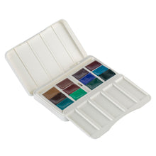 Load image into Gallery viewer, White Nights Extra Fine Artists Grade Professional Watercolors set 12 Full Pans Granulation and Natural Earth Colors, plastic box by Nevskaya Palitra
