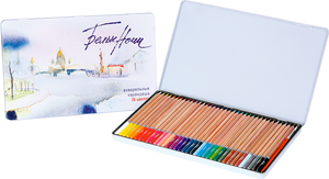 Set of 36 watercolor pencils "White Nights" with a brush in a metal box