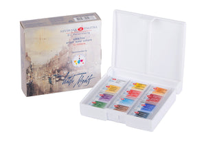 Watercolor set "white nights" 12 colours full pans set plastic box iws unique colour sheme